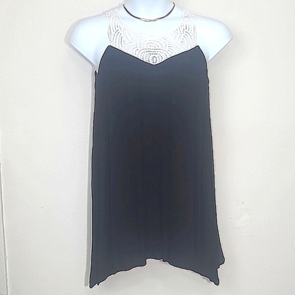 Sundress Dress black ivory lace Babydoll flowy lined Vintage Made in USA - Picture 1 of 7